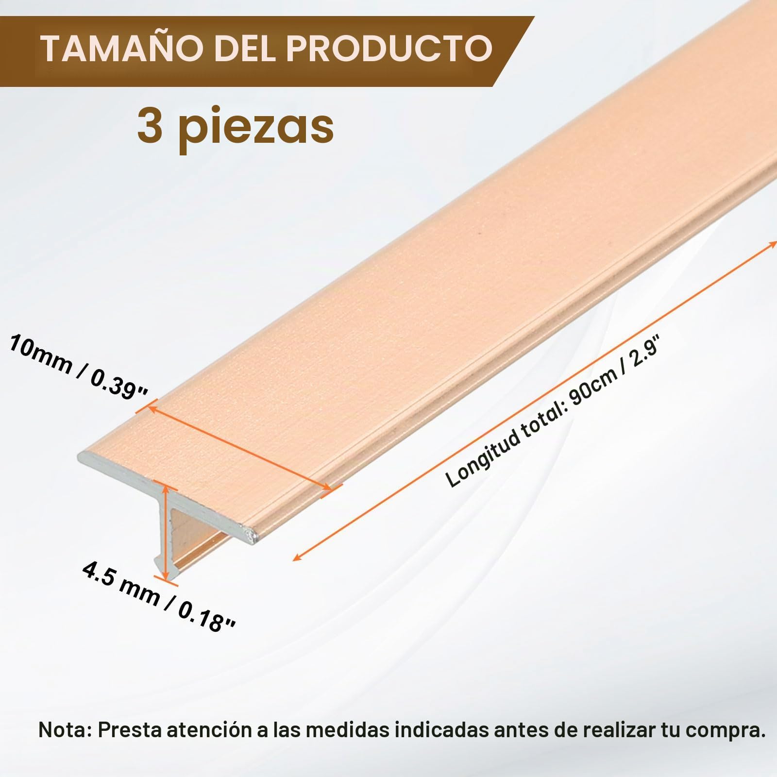 QUARKZMAN 3 Piezas 2.9 Pies x 0.39" T Moldura Tiras De Transición Para Pisos Aleación De Aluminio Cierre Para Brechas De Vinilo Entre Tablones De Laminado Baldosas Brechas En Pisos Dorado