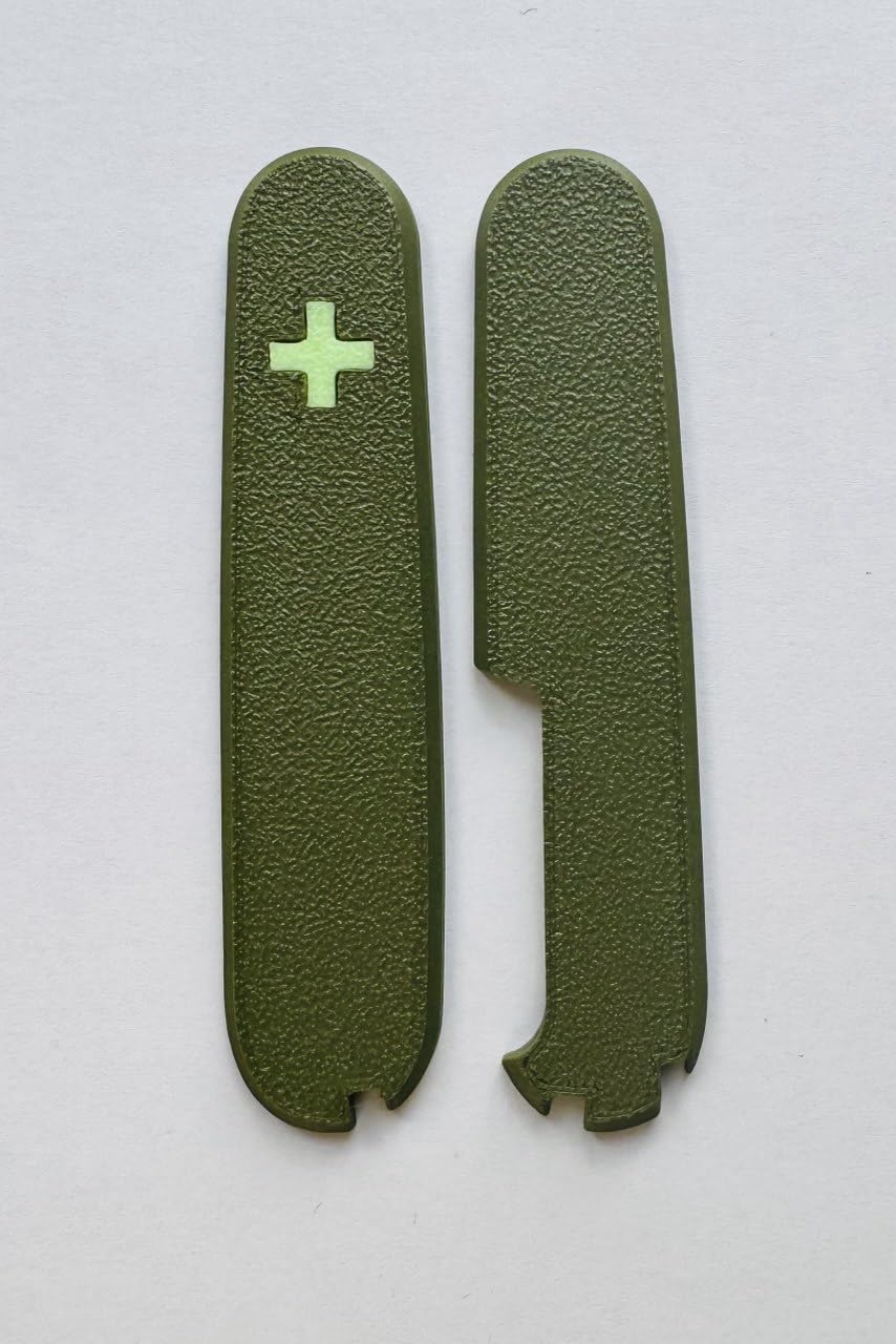 Replacement Covers For Victorinox Scales Plus 91mm Plastic Handles With Extra Pen Slot And Glowing Cross (Army Green)