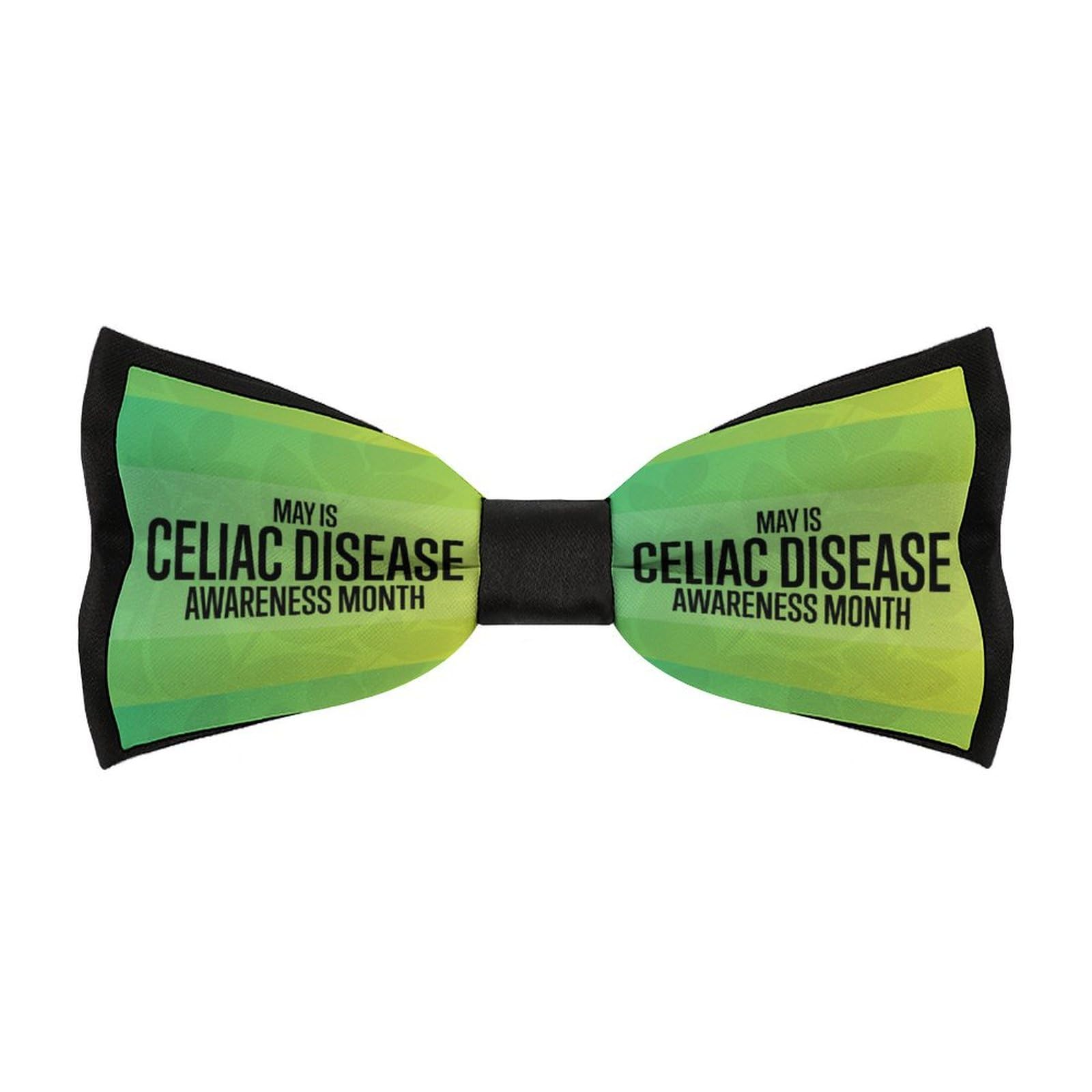 JYYAU Celiac Disease Awareness Light Green Ribbon Bow Tie Adjustable Necktie For Men Business Fashion Pre-tied Tie Neckwear Novelty Accessory For Weddings Party Festival