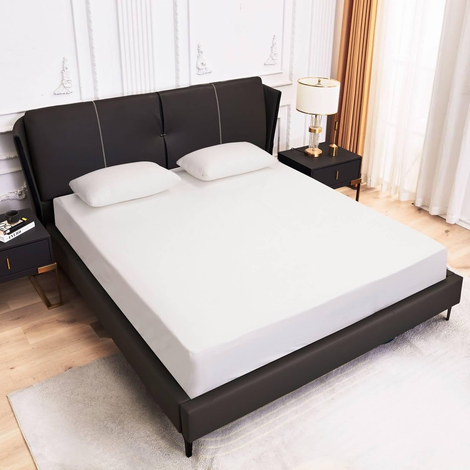 Lenzuolo con Angoli Matrimoniale in Poliestere Cotone, Tinta Unita, 150 x 200 x 30 CM, Beige Bianco