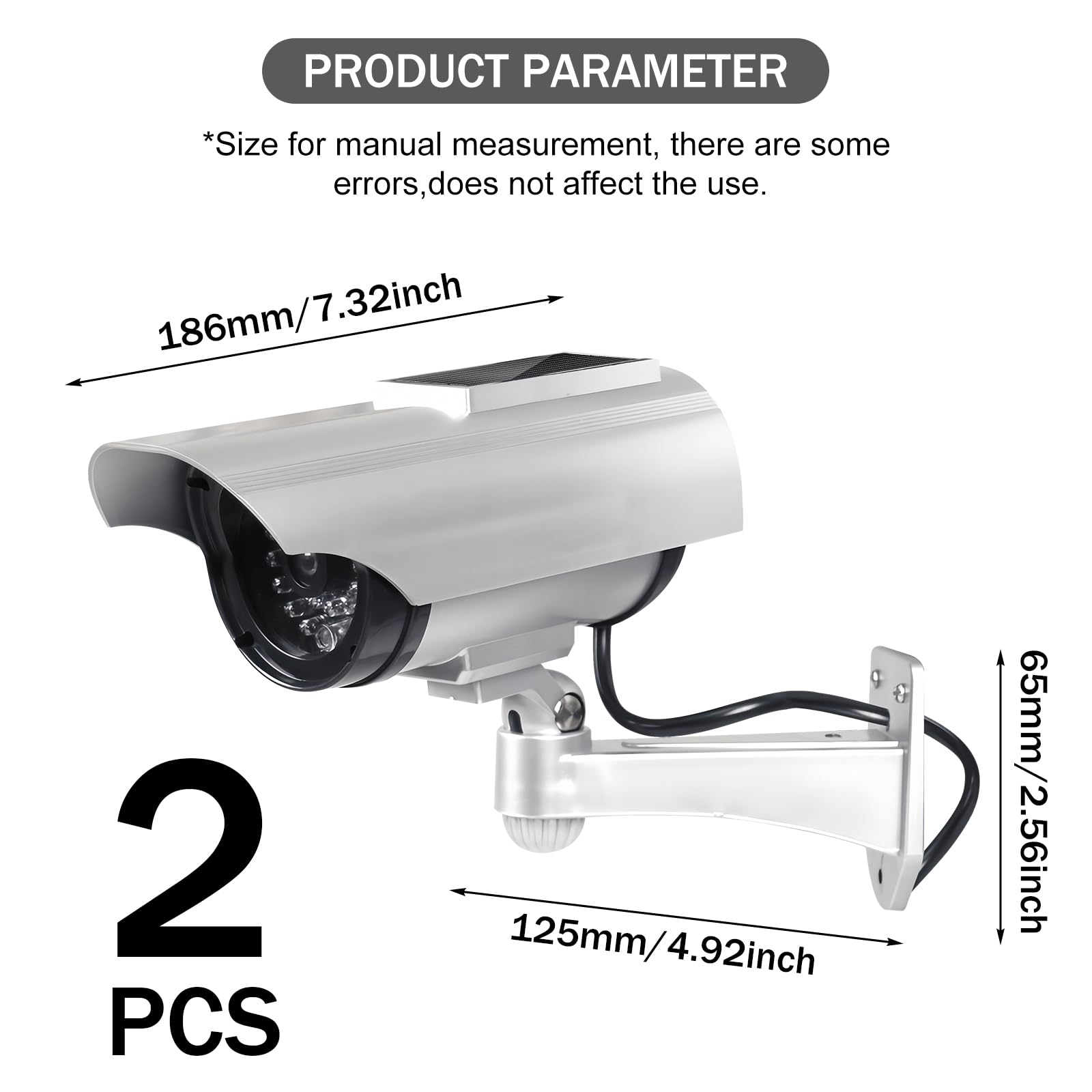 2 telecamere finte a energia solare, finte telecamere di sorveglianza con luce LED lampeggiante, telecamera di sicurezza CCTV, telecamera esca a energia solare, per giardino, apertura porta
