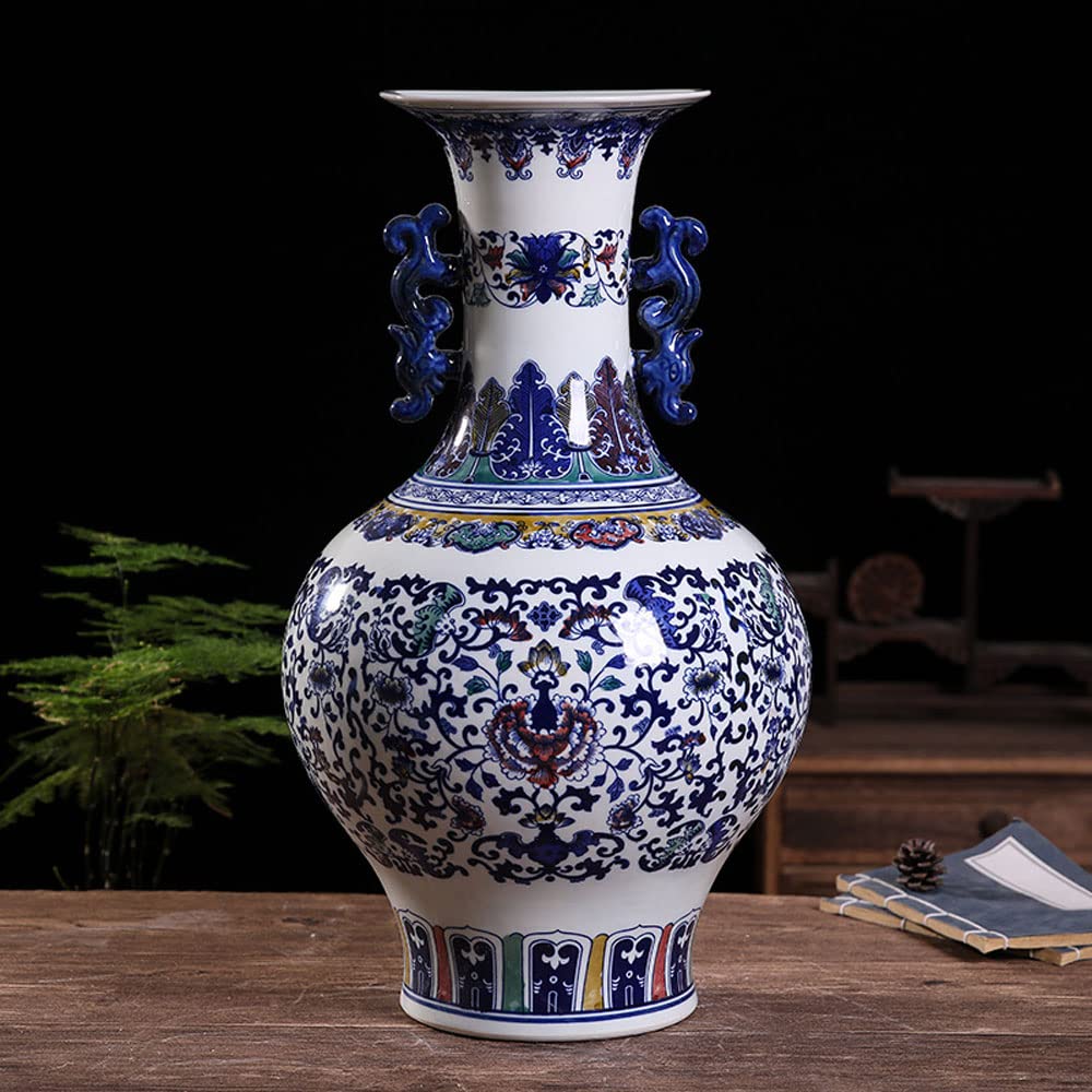 asdchZen Ceramic Handpainted Blue And White Porcelain Vase Amphora Multicolored Vase Chinese Large Vase Hotel For Home, Living Room, Bookshelf, Mantle Fireplace,Table Centerpieces,B