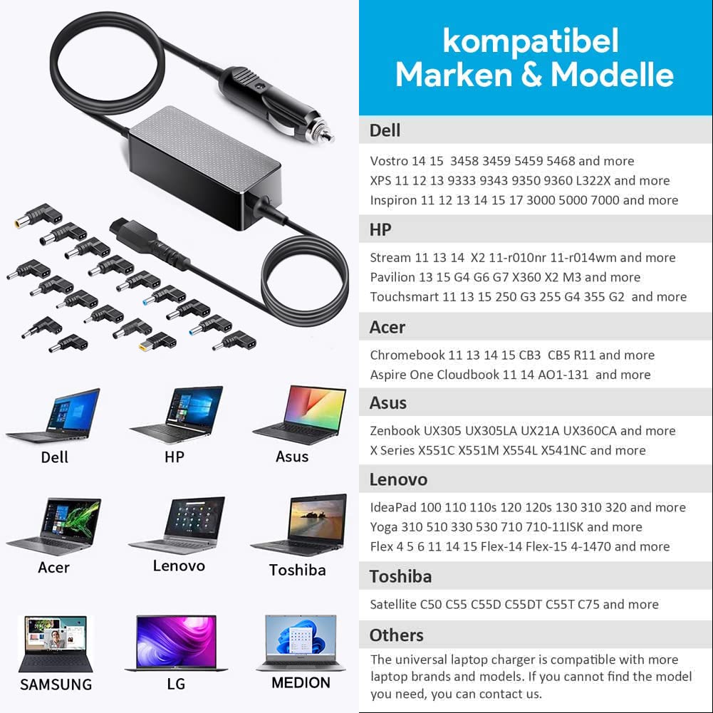 HKY 100W 90W Universale Caricatore per Auto, DC 12V-24V Alimentatore da Auto per HP ADP-96W A Lenovo IBM Thinkpad Sony LG Samsung Toshiba Asus MSI NEC Gateway Fujitsu Dell Medion Acer, con 17 spine