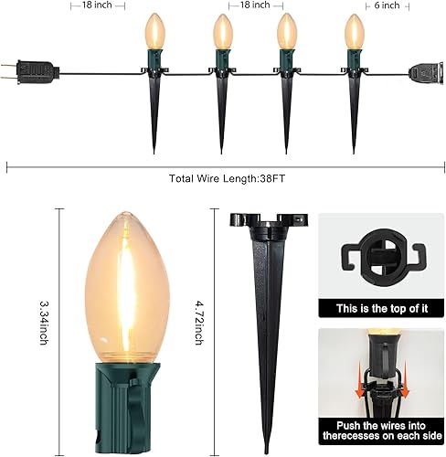 Miniatura 9 de C9 - Luz LED de Navidad para camino, 38 pies, luces de Navidad multicolor con 27 bombillas LED gigantes multicolores, luces de Navidad conectables