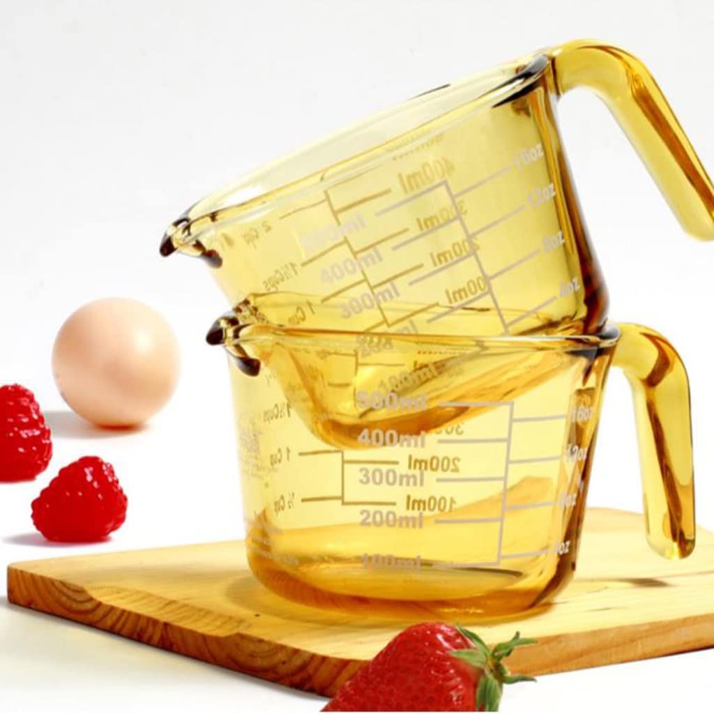 Tasse à mesurer en Verre Ambre Tasse à Lait en Verre résistant à la Chaleur Tasse de Cuisson Four Once Tasse à mesurer graduée Tasse de Petit-déjeuner pour Enfants (500ML + 1000ML)