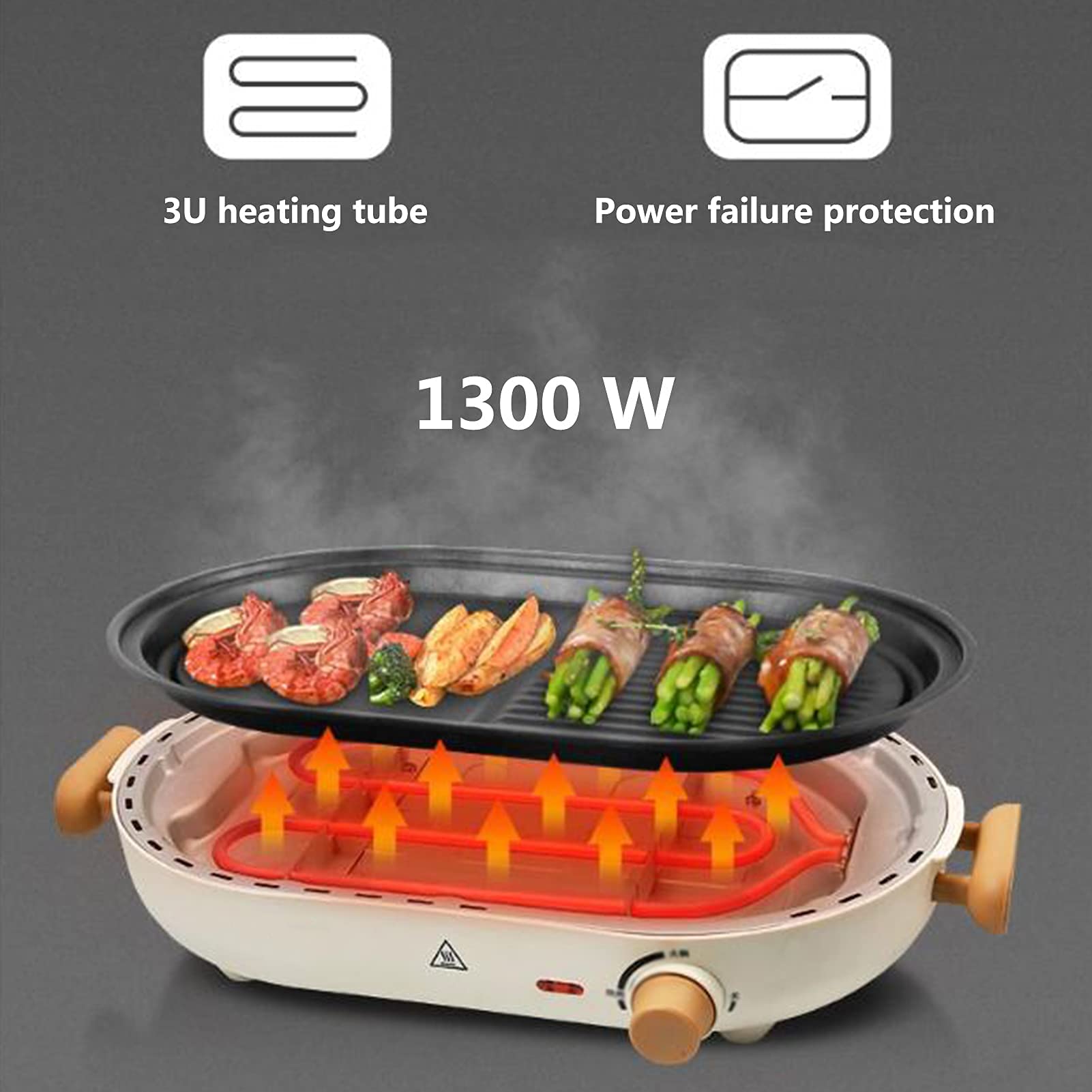 Bandeja de Barbacoa eléctrica eléctrica para el hogar Split multifunción 1300 W Cocción 4 L Gran Capacidad (Pan para Hornear + Tapa)