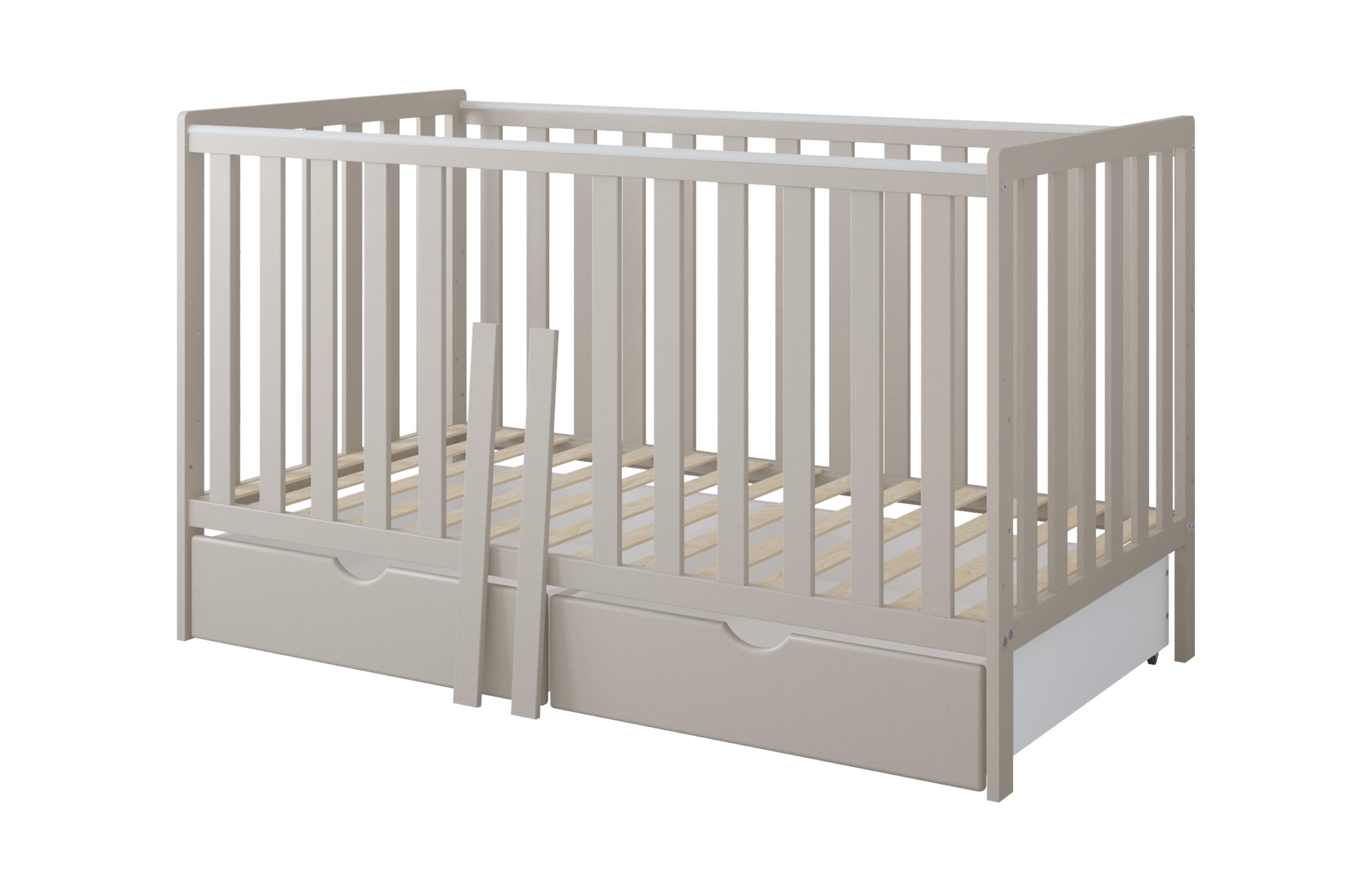 zee Cuna Bebé 140x70 cm Bambi 2 en 1 Convertible en Cama Infantil Color Cachemira con 2 Cajones Protección Mordida Ajustable 3 Alturas Cuna Madera