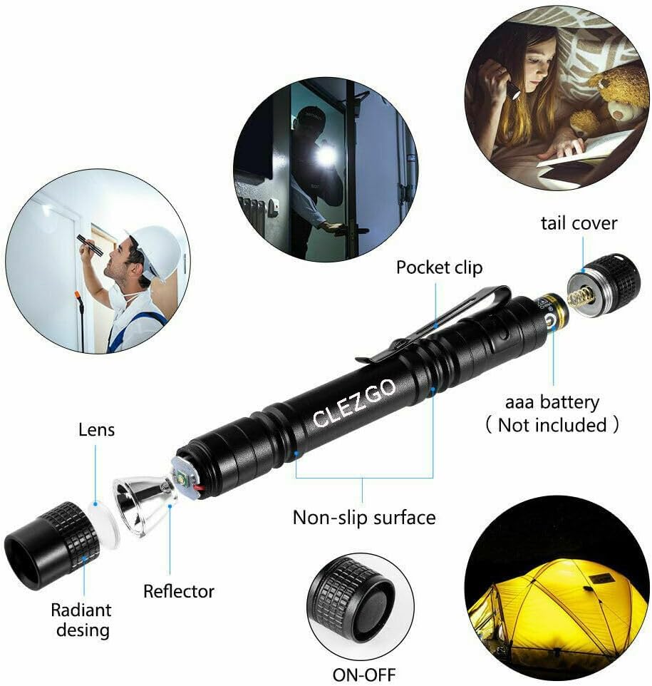 LED Pen Light Flashlights-2 Pack Small,Mini, Waterproof Pocket Flashlight with Clip for Camping, Outdoor, Emergency, Inspection, Work,Repair,Nurses & Medical Use