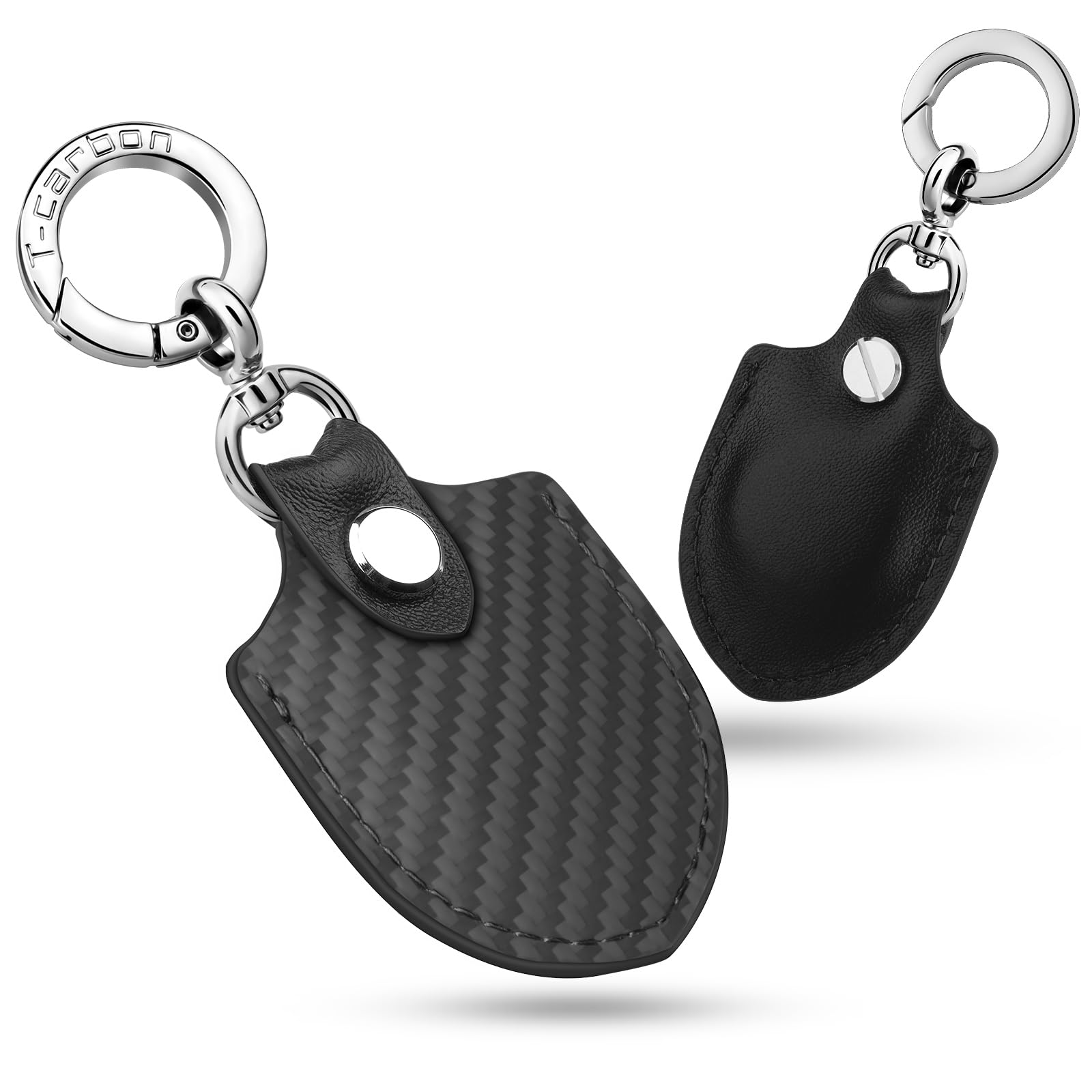 T-carbon Fits Apple Airtag Protective with Keychain;Leather and Carbon Fiber Handmade Case Fits Apple AirTags Ring;Airtag Holdr for Key Fob;Anti-Lost