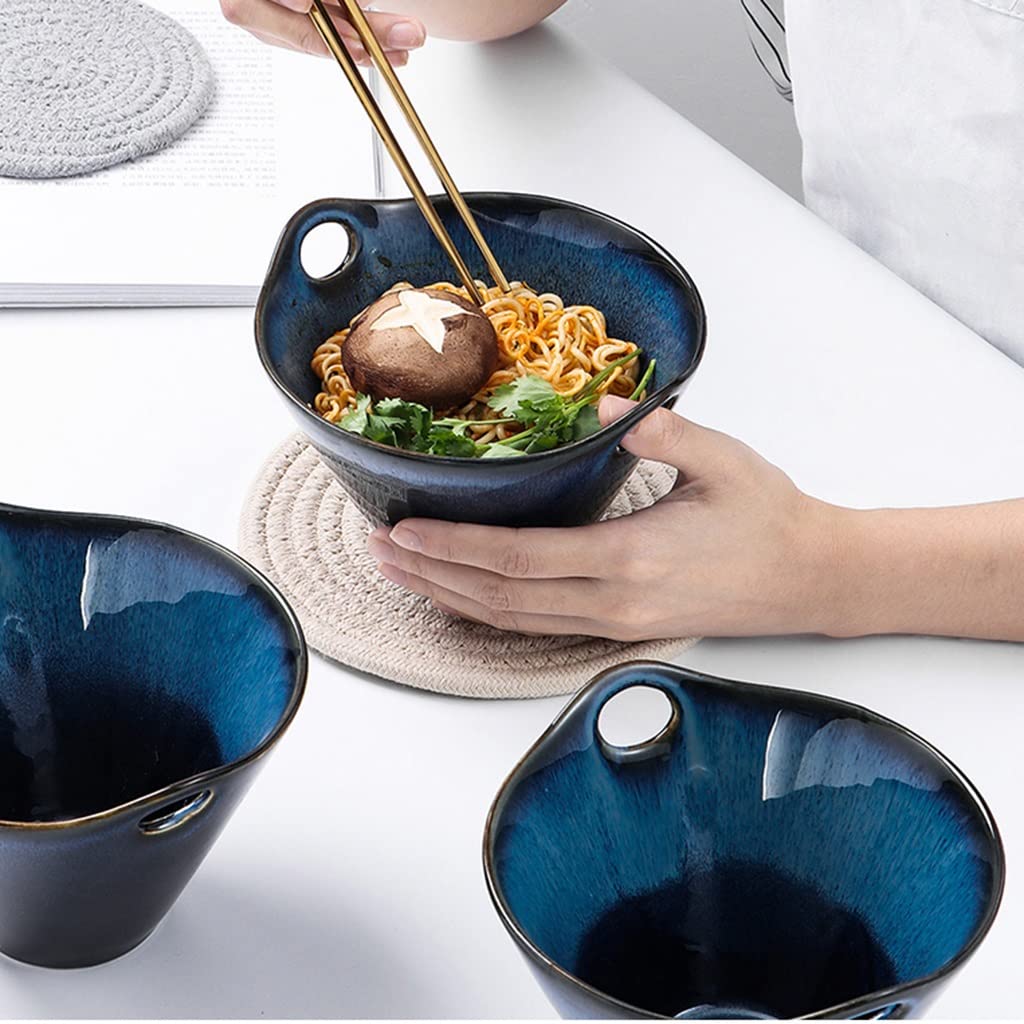 Cuenco de cerámica para Ramen con Fideos de 6,4 Pulgadas (Azul 16,3 x 10 cm)