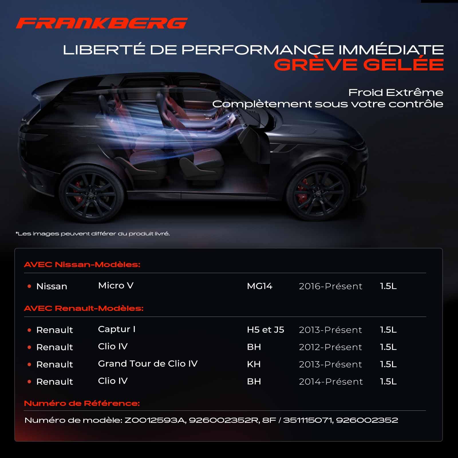 Frankberg Compresseur de climatisation avec embrayage, diesel 8FK351115071 | Compatible avec: Micra V K14, Clio IV BH, Clio IV Box/Hatchback BH, Capture I H5 J5, Clio IV Grandtour KH