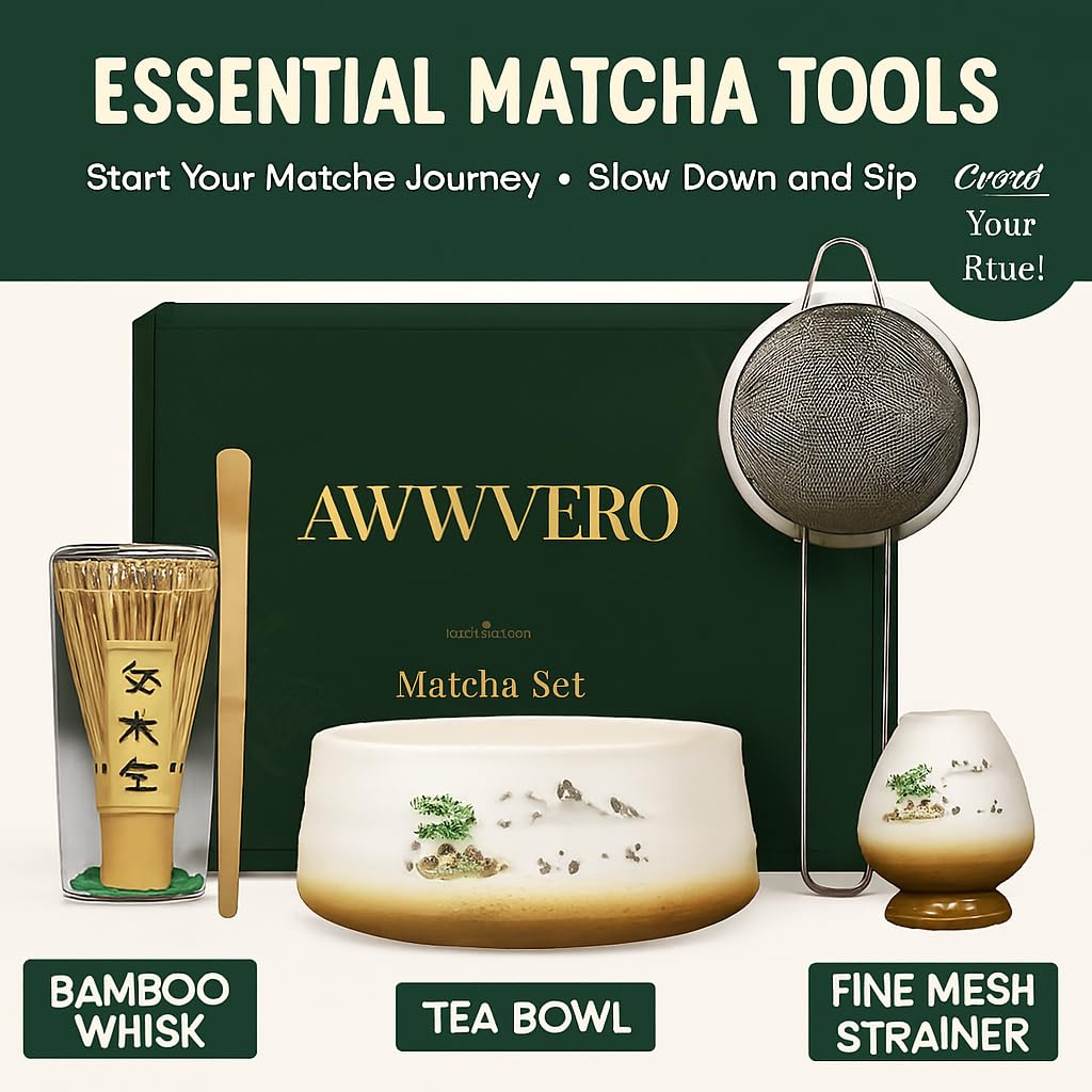 AWWVERO Matcha Set 5 pcs Matcha with Whisk Set and Bamboo Stick Green (5, Distant Mountain) - Image 3