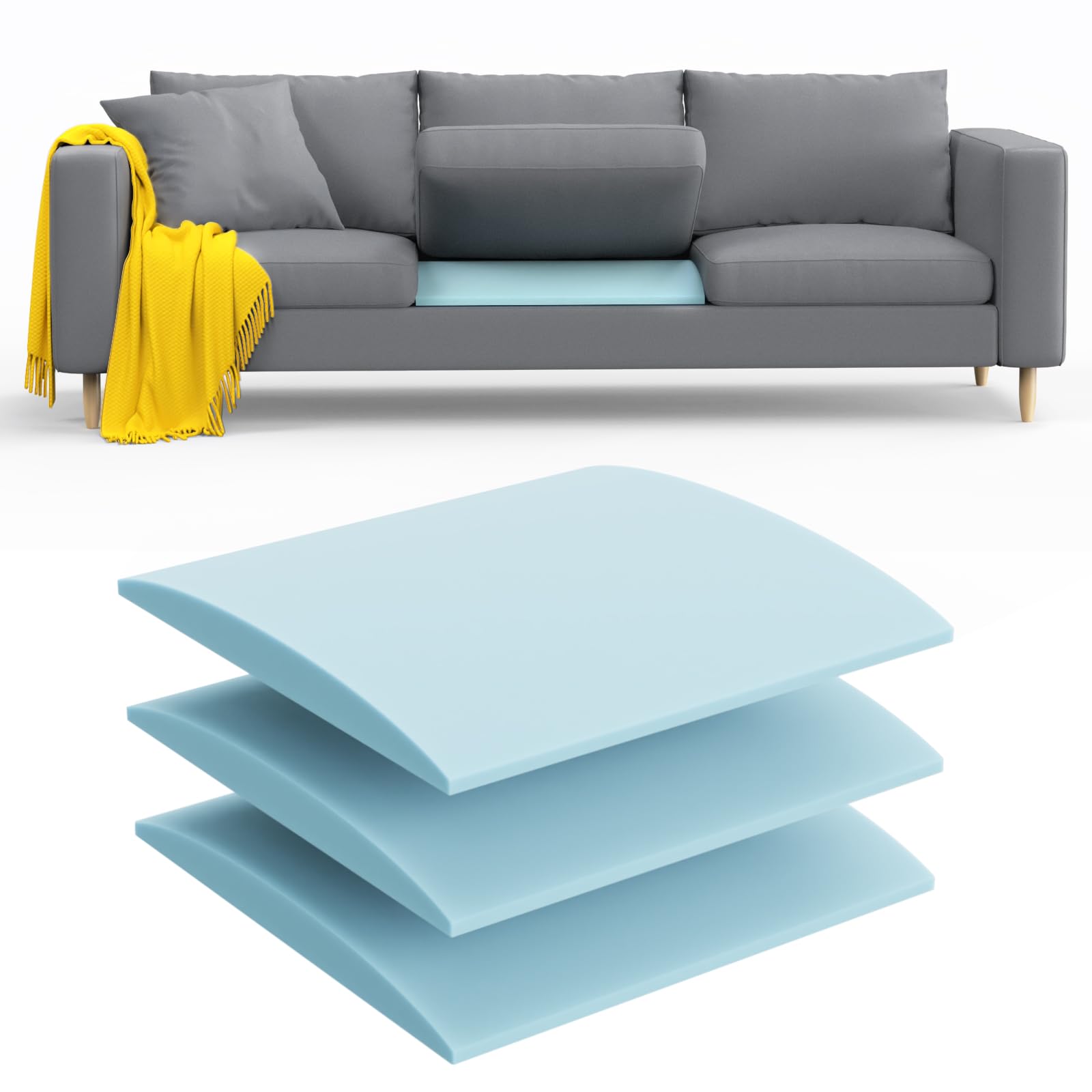 Couch Cushion Support, Firm 40D Foam Sofa Support for Sagging Seat, High Density Foam Replacement for Fits Loveseats, Sectionals, Couch Supports for Sagging Cushion Set of 3