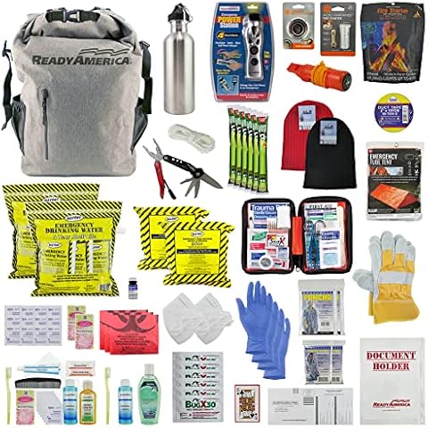 Ready America 72 Hour Deluxe Dry Bag Emergency Kit, 2-Person, 3-Day Backpack, Includes First Aid Kit, Fire Starter, Emergency Food, Portable Disaster Preparedness Go-Bag for Earthquake, Fire, Flood Cover