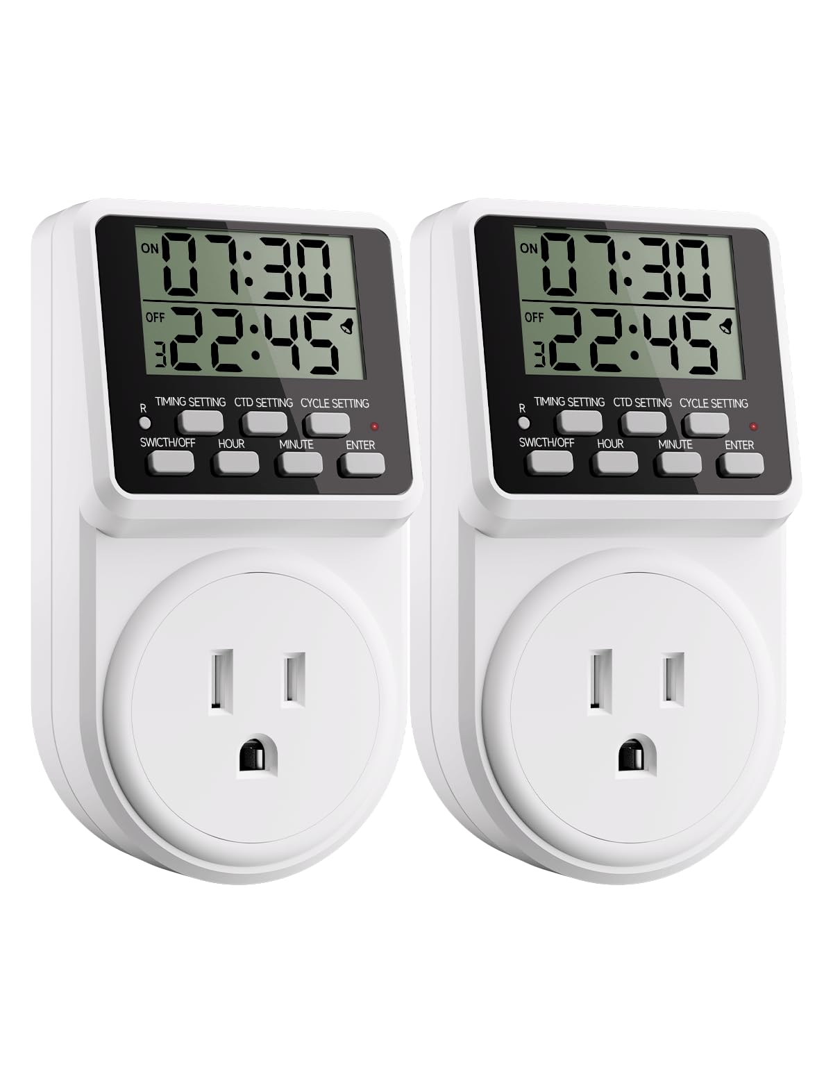 Techbee Temporizador de salida intermitente digital de ciclo de repetición infinito para interiores, enchufe de 24 horas, interruptor de alimentación eléctrica programable con función de retardo de
