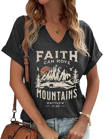 Women V Neck Christian Shirts Vintage Bible Verse Boho Floral Graphic Tees Christian Gift