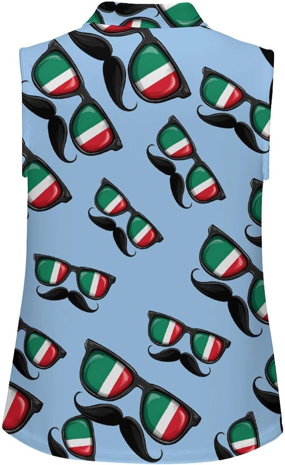 Flag Italy Glasses Mustache Womens Golf Shirts Print Polo Shirt Sleeveless Tank Top Casual Work Blouses