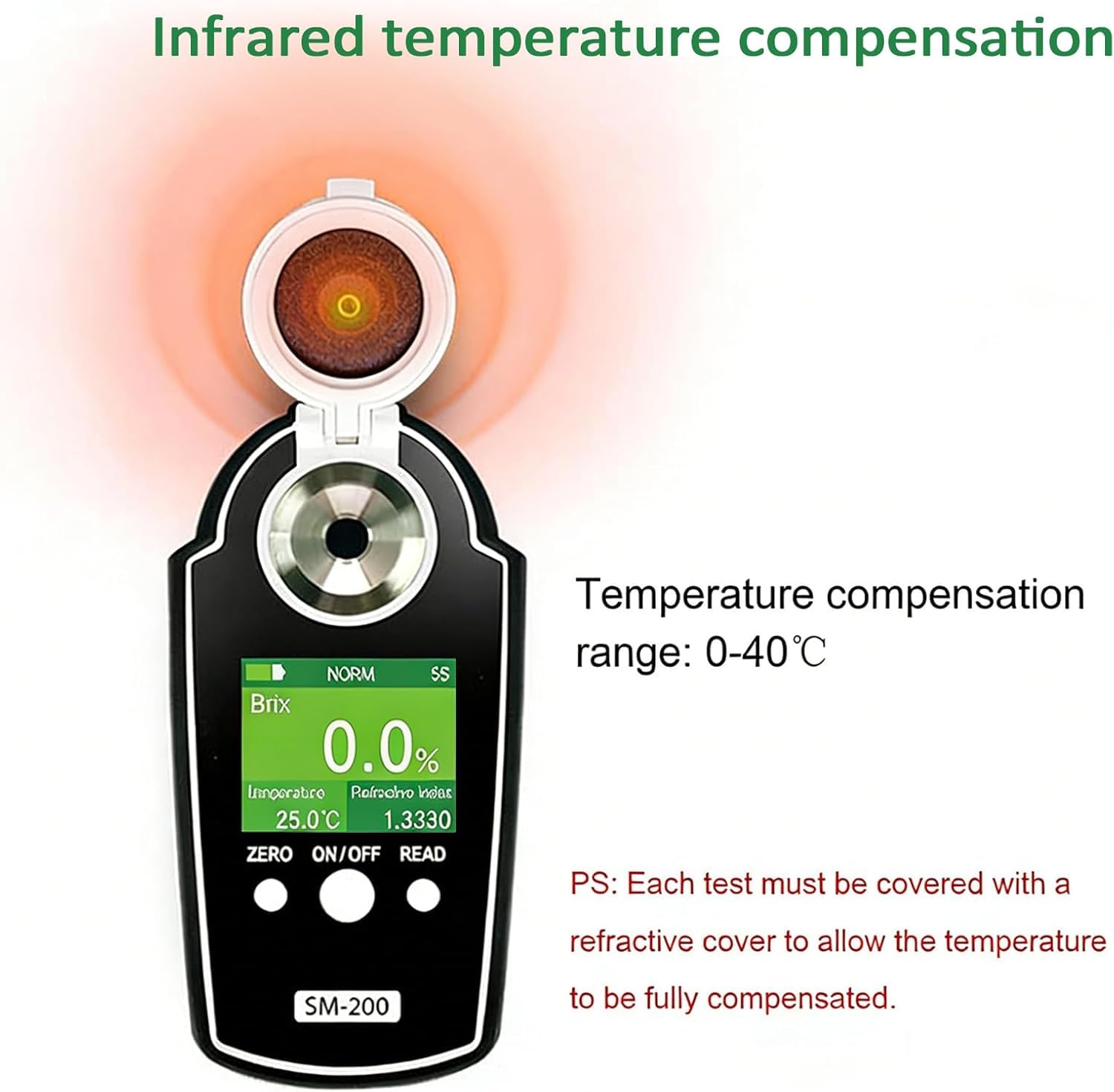 Medidor digital de Brix, refractómetro digital de Brix con pantalla, alta precisión ±0,2 %, resolución del 0,1 %, compensación automática de temperatura, para medir la concentración de azúcar frutas