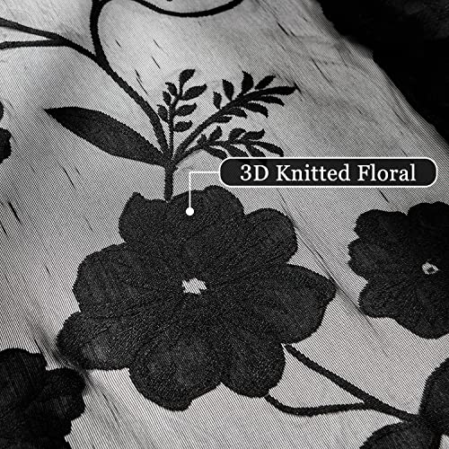 Image of Treatmentex Black Lace Curtains 63inch Rose Floral and Leaf Sheer Decorative Window Curtains for Living-Room Bedroom Vintage Leaf Knitted Lace Sheer Curtain Panels 54 inch w 2pcs Rod Pocket