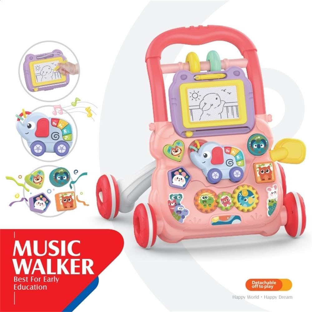 Sit to Stand Baby Learning Walker Toys with Activity Center, Early Learning Push Walker Walking Toys (Pink)