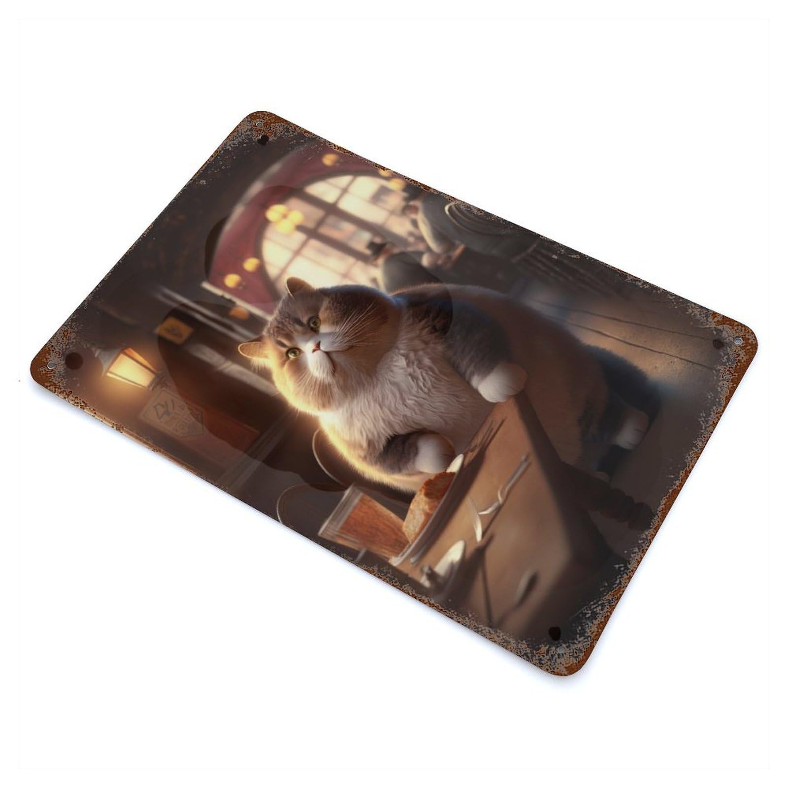 Fat Cat Restaurant 11.8"x7.9" Retro Metal Sign, Industrial Home Decor for Basement, Hobby Room And Garage Decor