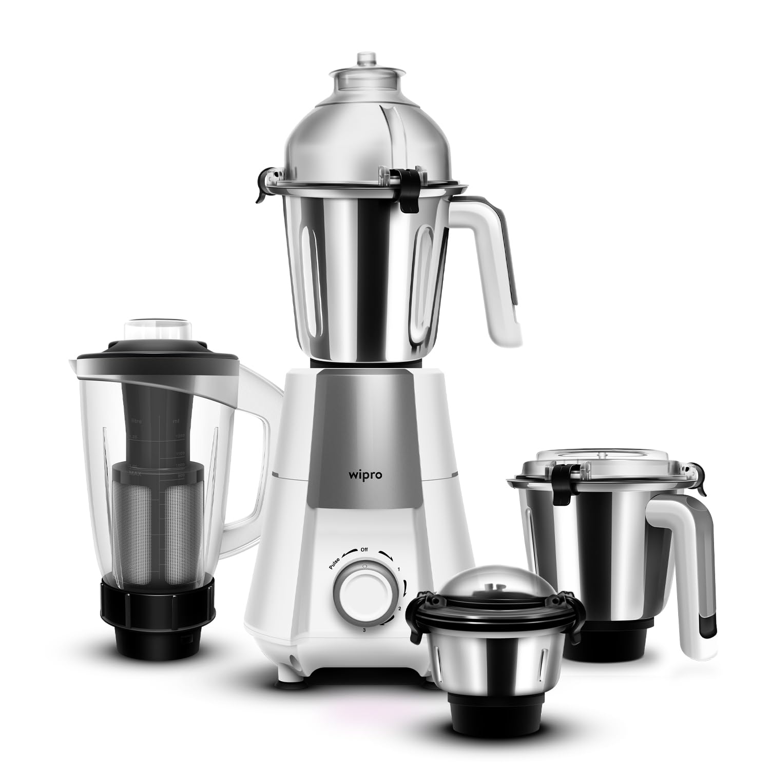 Wipro Elato Divine FMG 213 800 Watt Mixer Grinder with 4 Jars,Heavy Duty 100% Copper Ball Bearing Motor with 5 Year Warranty,Superfast Grinding,Clip Lids - Hands Free use, 4 Jars Mixer Grinder, White-picture-18