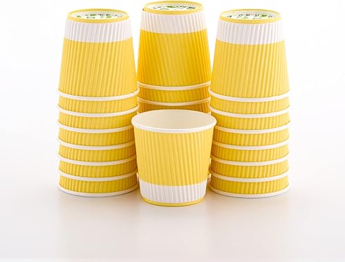 Vasos de café de papel aislado de pared corrugada, 4 onza, Amarillo Pastel