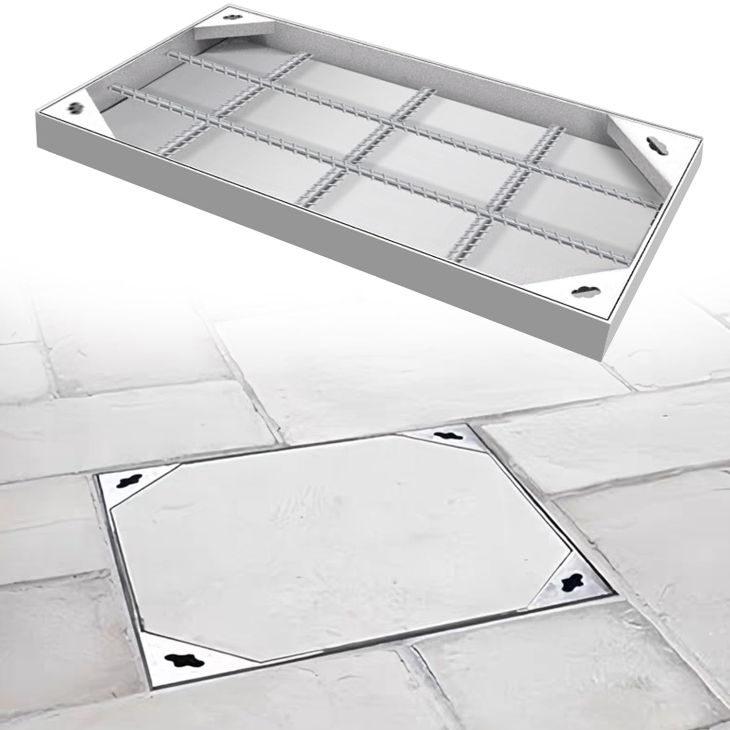Couvercle de regard 70x100 cm encastré en acier inoxydable 304 avec cadre pour l'allée