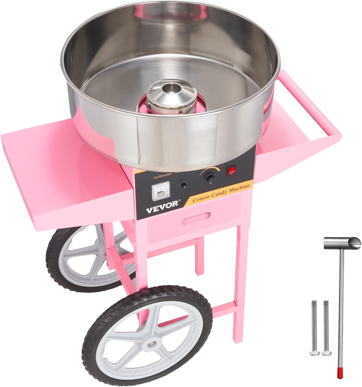 VEVOR - 1000W Cotton Electric Candy Machine Cart with Stainless Steel Bowl, Sugar Spoon and Drawer, Perfect for Home, Carnival, Kids Birthday, Family Party, Pink
