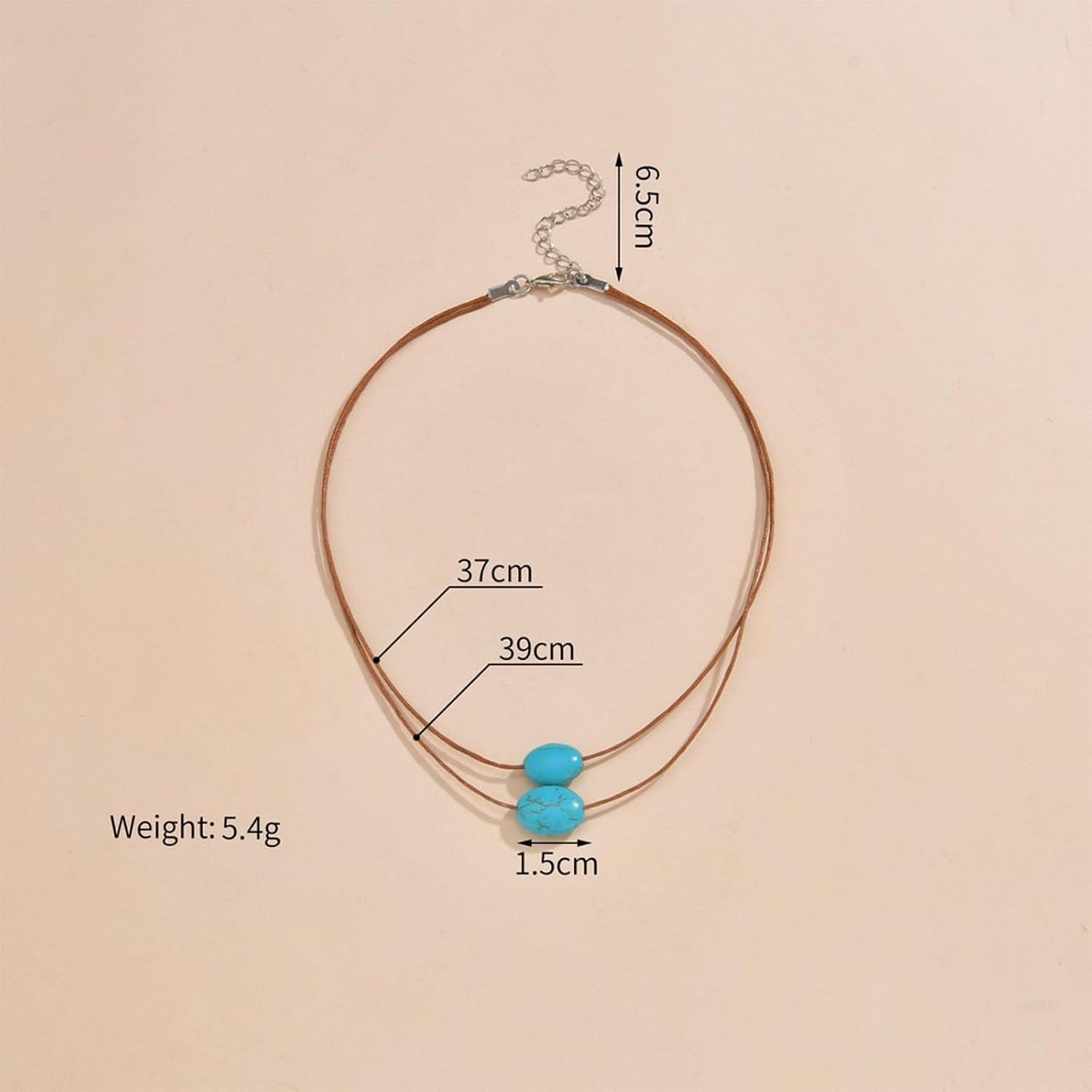 Vintage Layered Brown Suede Leather Choker Necklace Turquoise Pendant Necklace Oval Turquoise Choker Necklace Brown Crod Chain Necklace Jewelry for Women - Image 5