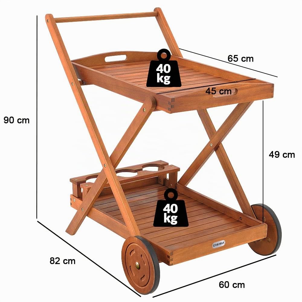 Casaria® Carrito de Servicio con Ruedas Madera Acacia Certificado FSC® Camarera Carro Cocina Jardín Terraza