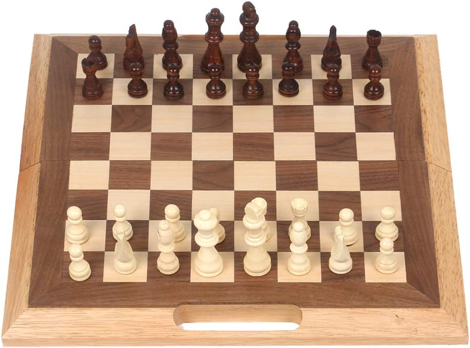 16โ Folding Wooden Chess Set with Magnetic Handle Chess Game Board Educational Toys for Kids and Adults Easy Storage and Carry