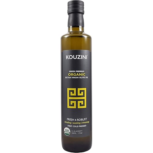 Kouzini Organic Greek Extra Virgin Olive Oil, First Cold Pressed, Single Origin, Family Owned Organic Extra Virgin Olive Oil, Cold Pressed EVOO for Cooking, Salad Dressings & more, 500ml