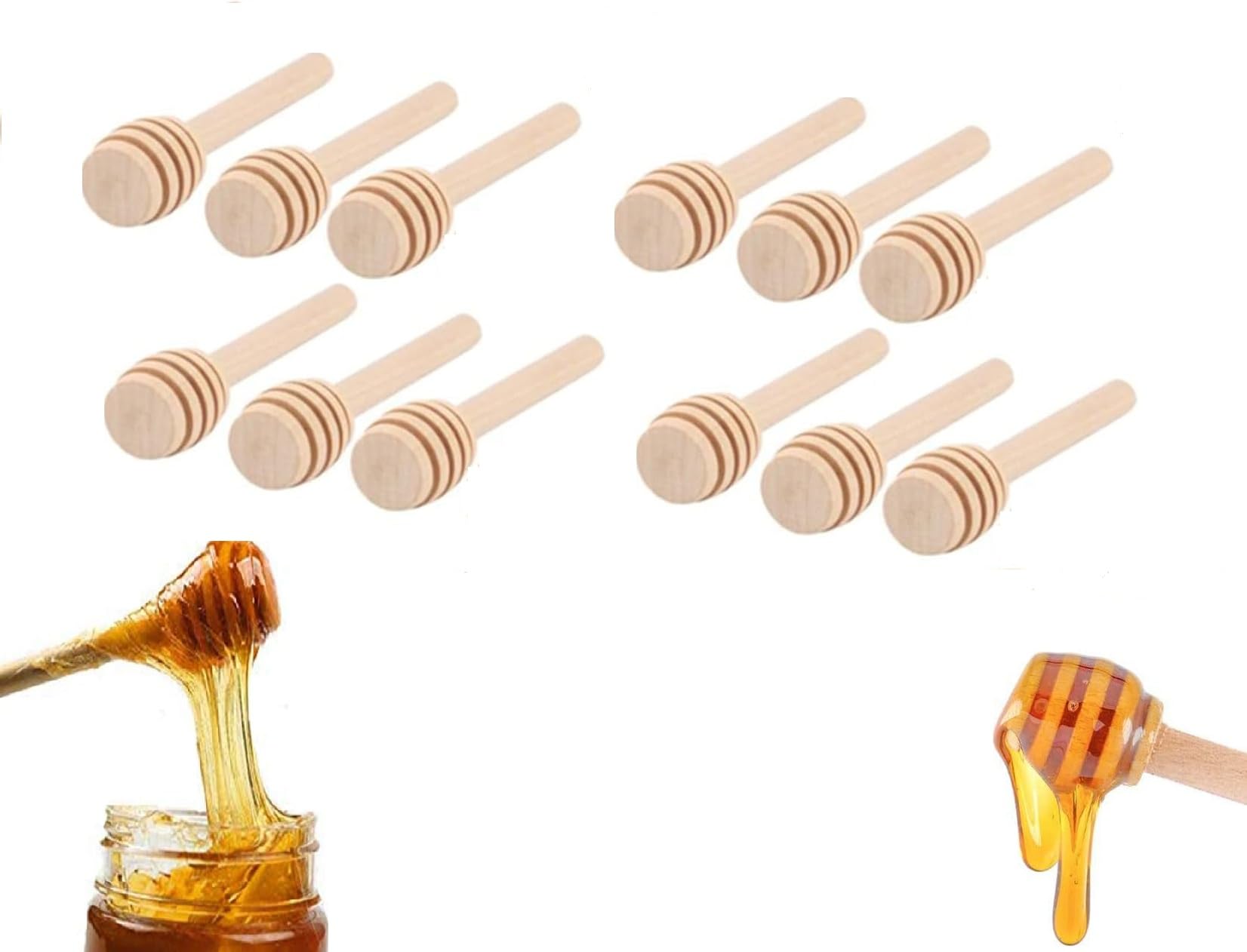 Set of 12 Mini Wooden Honey Dipper Sticks, Each Individually Wrapped - Perfect for Serving, Dispensing, and Drizzling Honey at Wedding Parties and as Favors for Guests.
