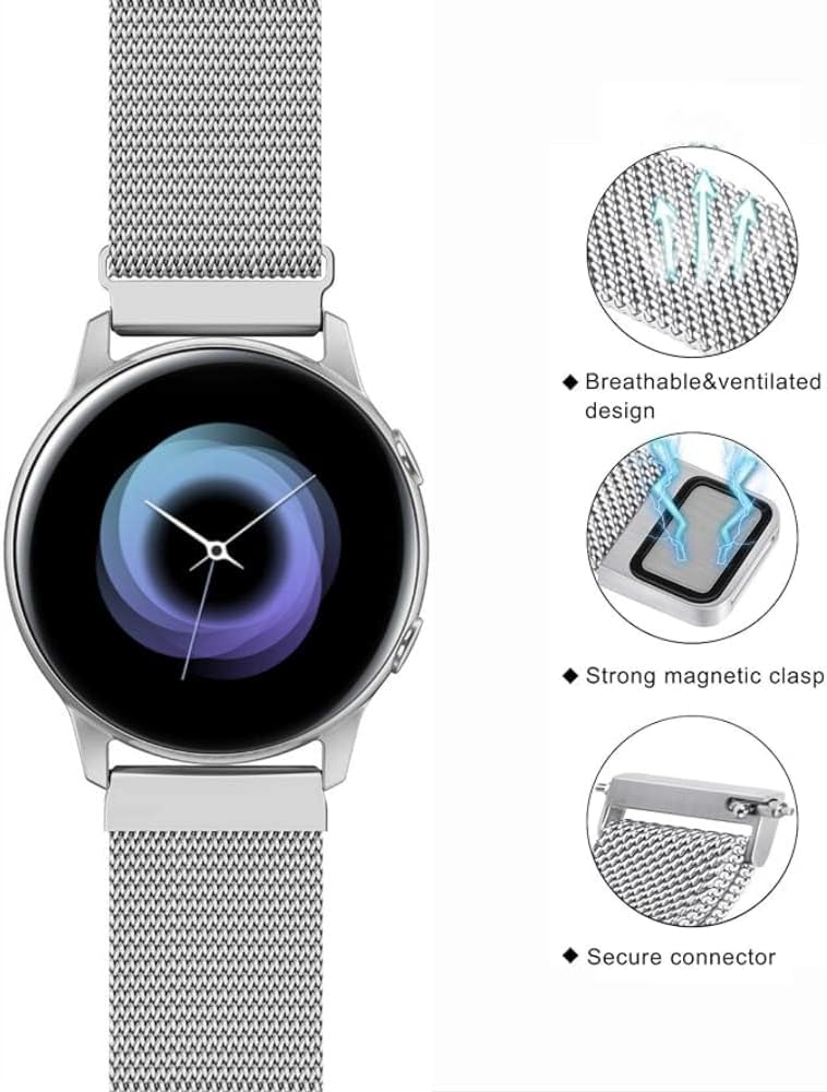 Magnetic Bands Compatible with Samsung Galaxy Watch 7 6 5 4 Band 40mm 44mm/Watch 6 4 Classic 43mm 47mm 46mm 42mm/Watch 5 Pro 45mm/Active 2, 20mm Stainless Steel Milanese Mesh Loop Metal Bands - Image 2