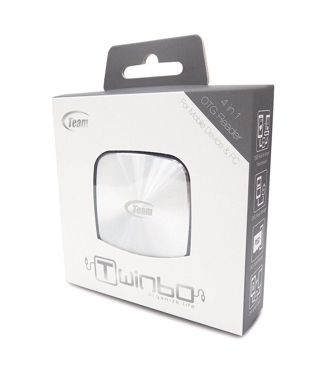 Timetec Team® World Smallest 4 in 1 Portable Storage, Card Reader, Data/Charging Cable, USB2.0 Micro USB OTG Reader Square Hub for Android Mobile/Tablet Device & PC (Twinbo)