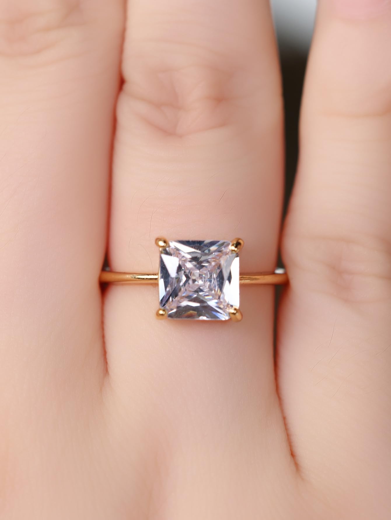 Htayekog Promise Rings for her,Gold Plated Square Engagement Rings,Classic Gold Gold Promise Ring Diamond Ring Princess Ring Cubic Zirconia Promise Eternity Ring for Women,Wedding Bands?8?