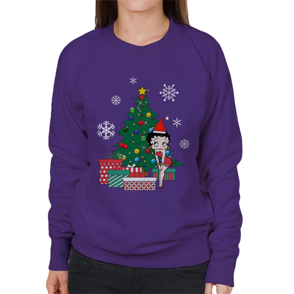 Betty Boop Around The Christmas Tree Women's Sweatshirt Purple