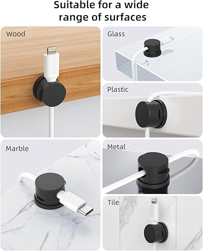 Miniatura 6 de Soporte para cables, organizador de cables giratorios, clips magnéticos para cables para escritorio, paquete de 6 organizadores de cables para