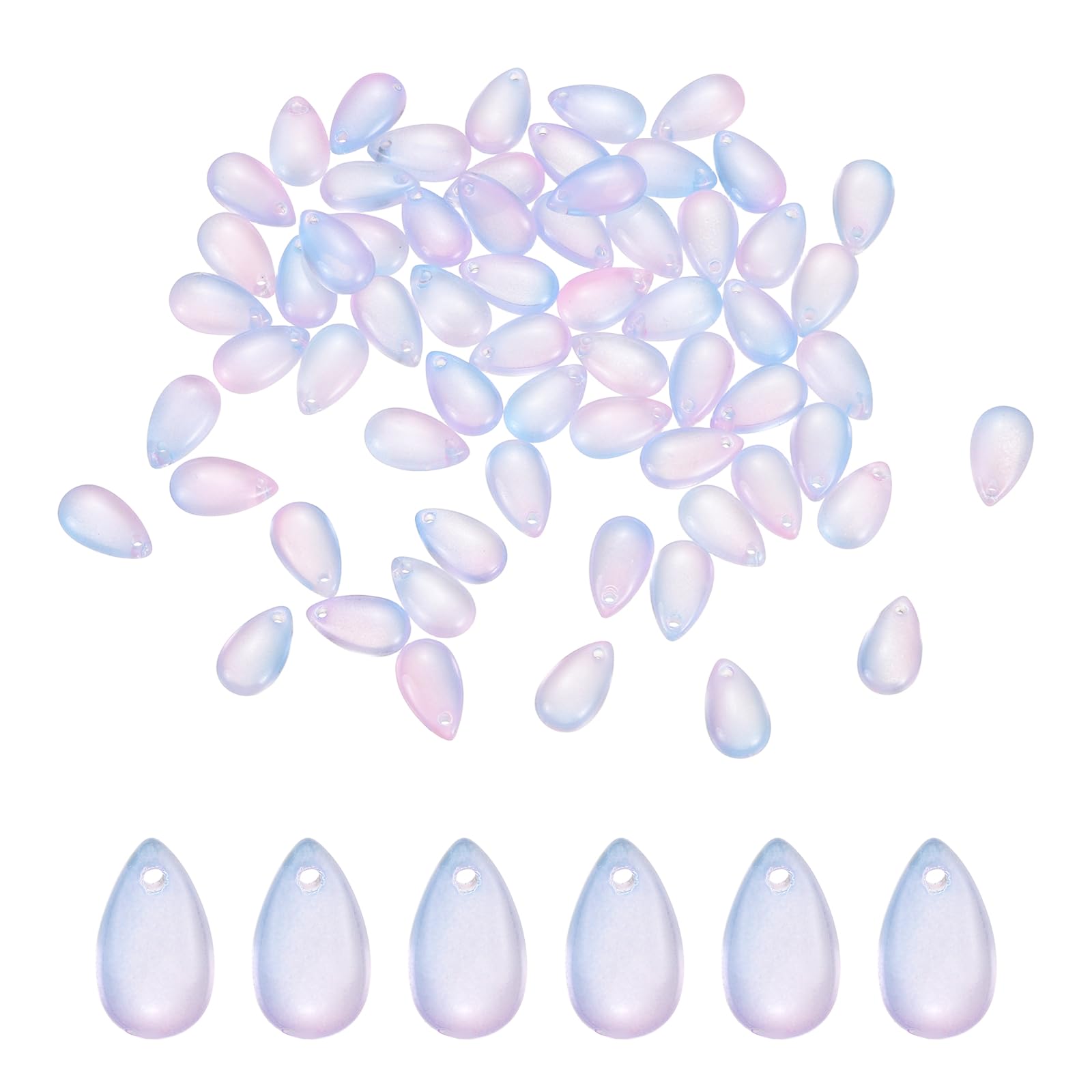 sourcing map 100 Pcs Teardrop Crystal Glass Beads, 8x14mm Teardrop Glass Charm Pendants Water Drop Beads Top Drilled for Jewelry Making DIY Craft Bracelets Necklace, Blue-Pink โ image 1