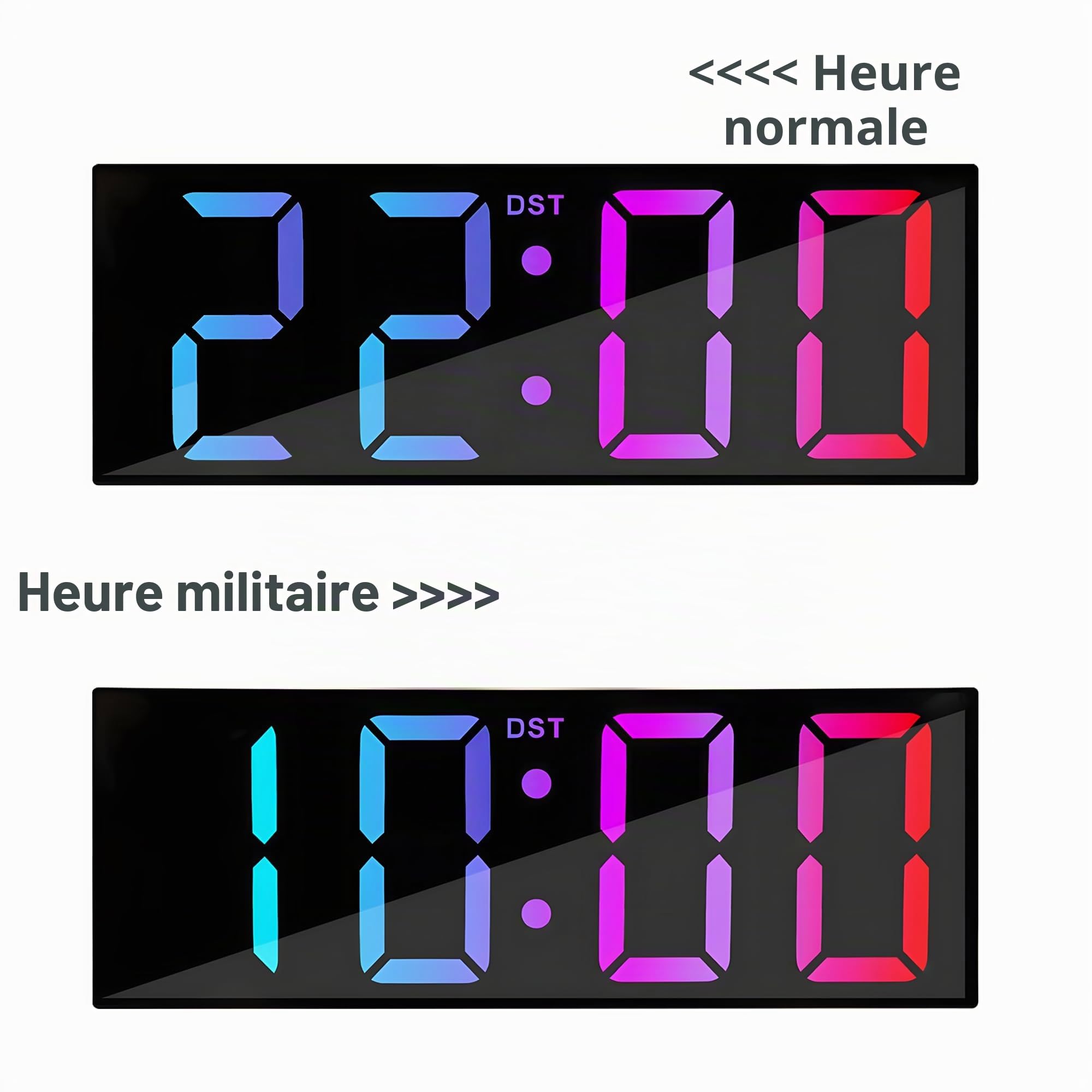 Maxstar12''Grande horloge murale numérique avec télécommande,grand écran d'écran LED,8RVB,DST,décor de bureau de lumière de nuit moderne pour le salon,chambre,bureau,salle de classe,salle d'étude-noir