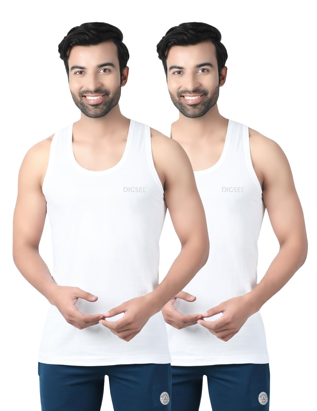 digsel mens wear Men Pure cotton Knitted White sleeveless Vest Indigo Pack of 2-picture-24