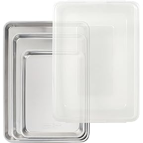 Nordic Ware Naturals 3 Piece Set - USA Made Aluminum Commercial Quality Sheet Pan for Baking or Roasting, Encapsulated Galvanized Steel Rim Prevents Warping; Half Sheet, Jelly Roll and Quarter Sheet