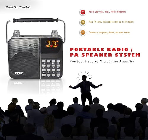 Miniatura 6 de Pyle Micrófono de auriculares ligero portátil amplificador de voz, radio FM con pantalla LCD digital, ideal para profesores, presentaciones,