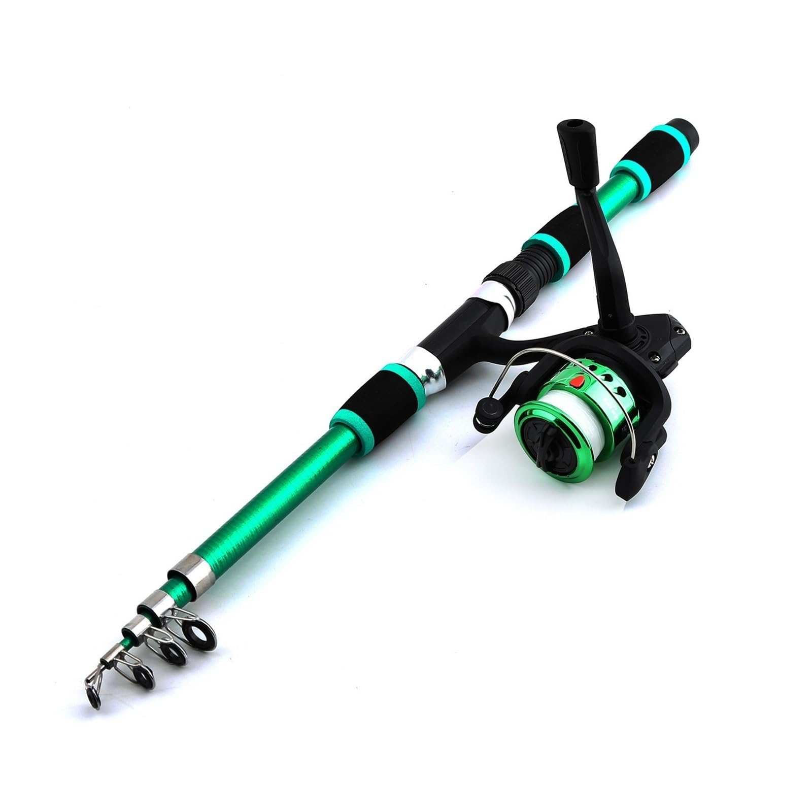Fishing Pole Set Full Kits with Telescopic Fishing Rod and Spinning Reel Baits Hooks Travel Pole Set(Green)