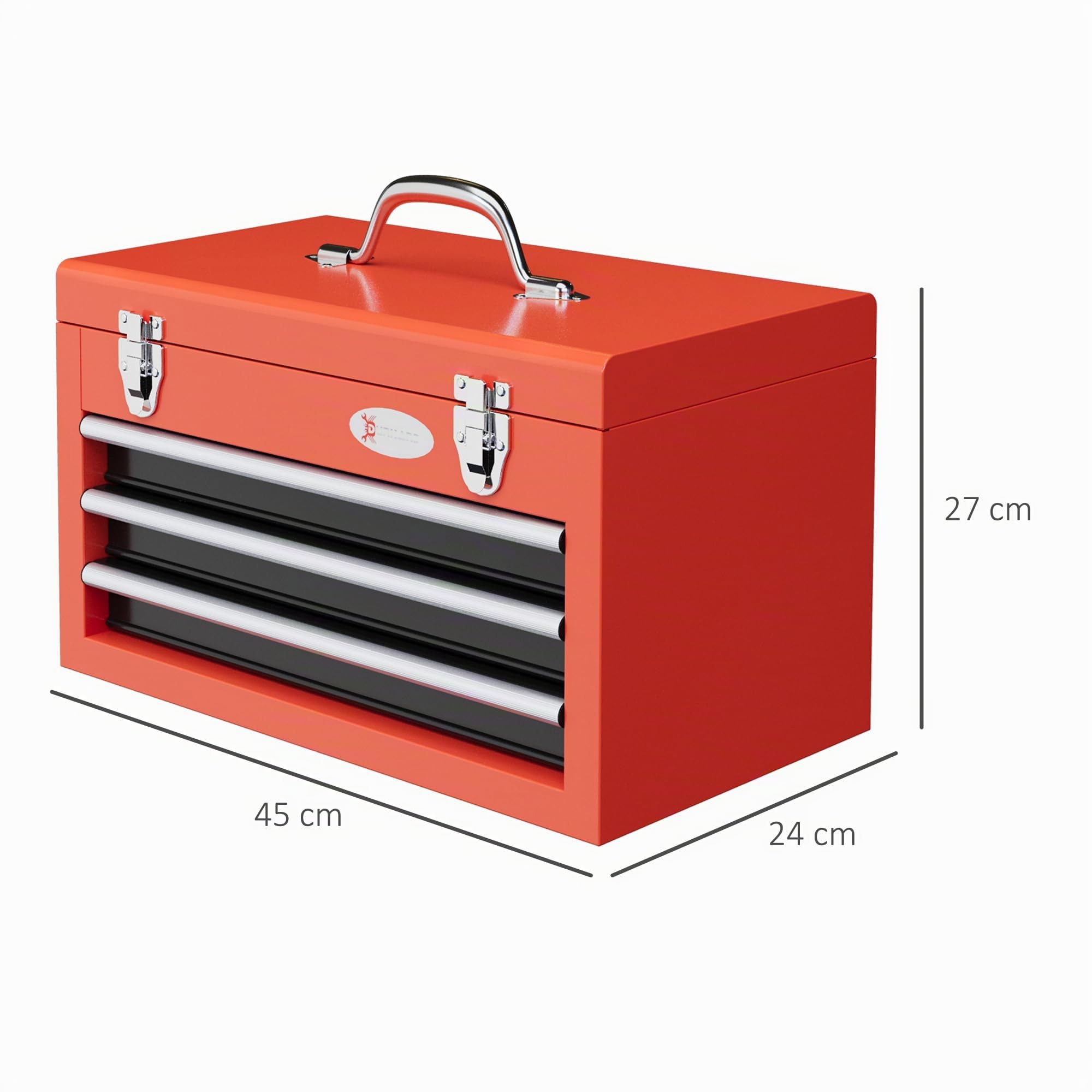 DURHAND Caisse boite à outils en acier 3 Tiroirs 45L x 24l x 27H cm Rouge