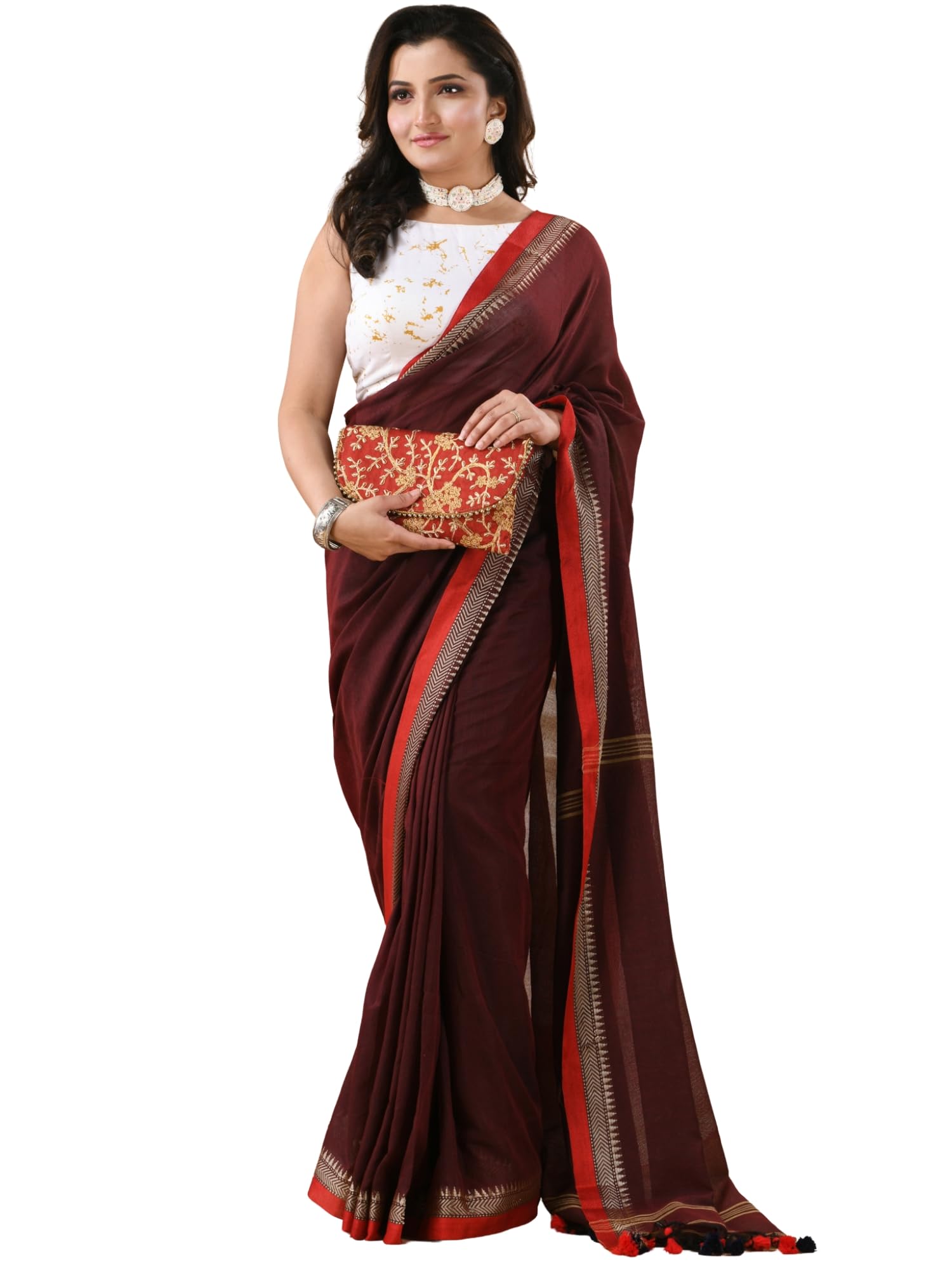 dB DESH BIDESH Women`s Handloom Pure Cotton Saree Abhiprithi Royal Design Without Blouse Piece