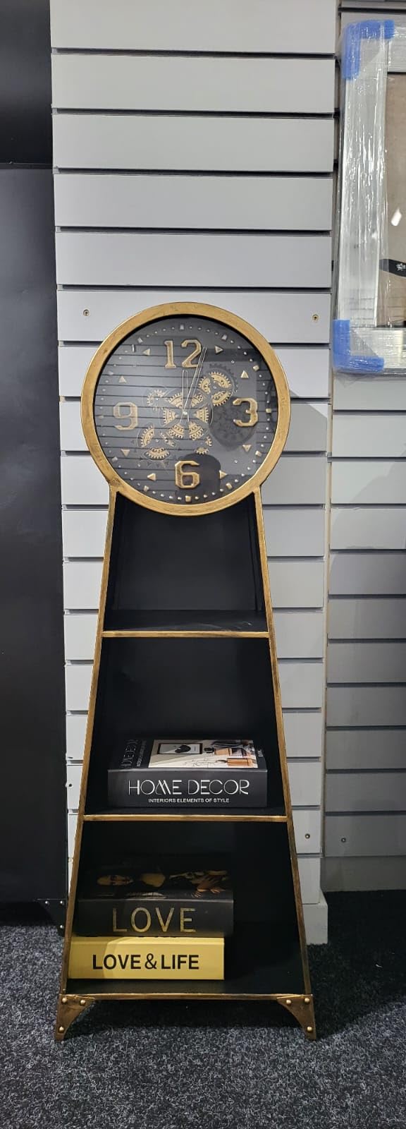 TEH 125cm Royal Creative Floor Clock Living Room Metal Moving Cogs Bookshelf Storage Cabinet Multi-function London Clock Atmospheric Standing Clock