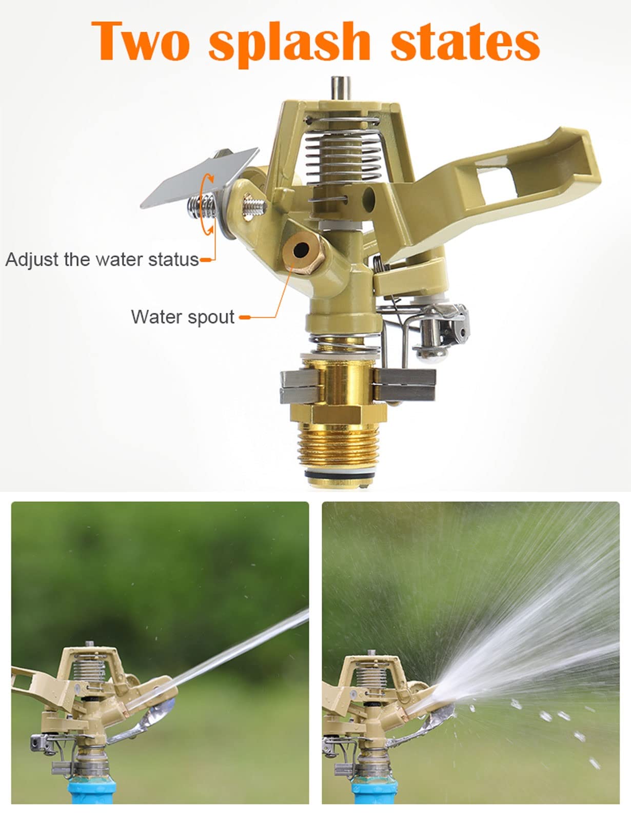 Aspersores de Riego Agrícola, Aspersor Oscilante Rotación de 360° Sistema de Riego para Riego Vegetales, Flores, Plantas de Césped, Aspersor Riego por Pulso con Trípode Ajustable