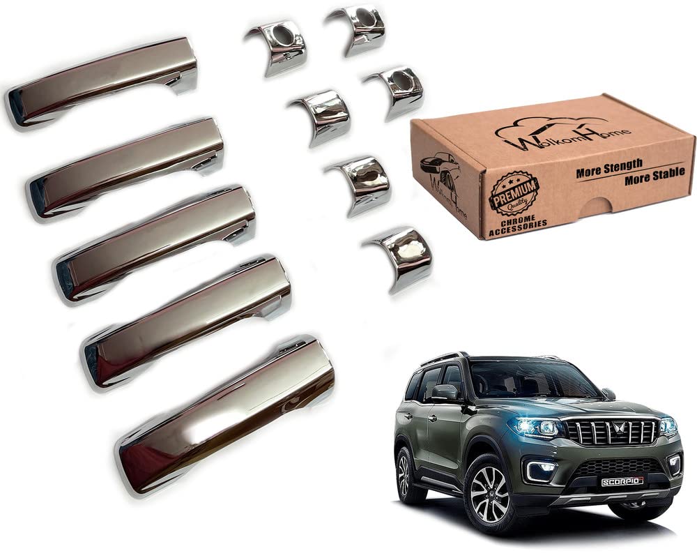 WolkomHome Car Accessories Chrome Door Handle Cover for Scorpio N 2022